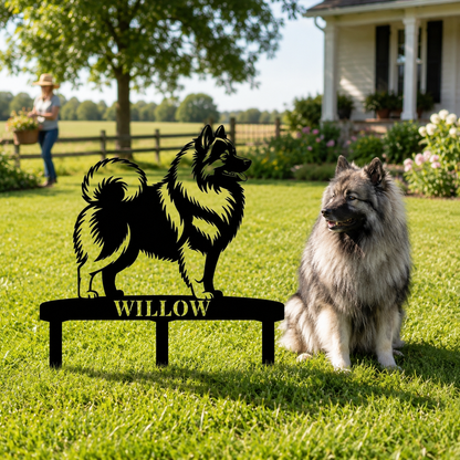 Personalized Wolfspitz Garden Metal Sign With Stakes. Custom Dog Keeshond Name Decor Name Gift