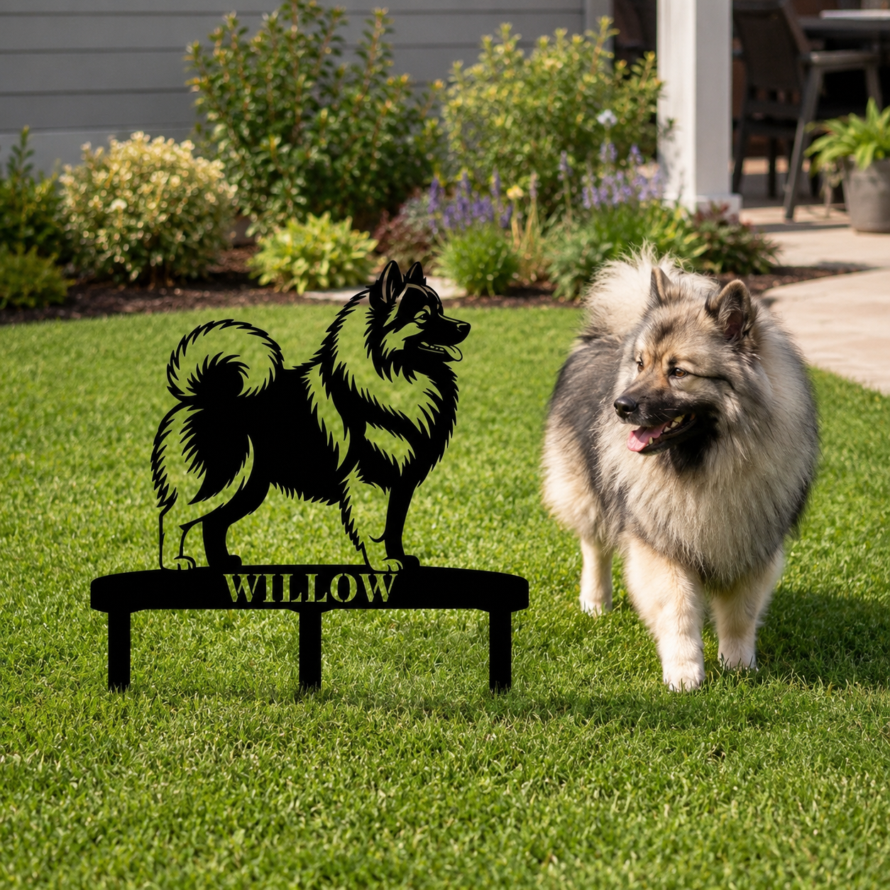 Personalized Wolfspitz Garden Metal Sign With Stakes. Custom Dog Keeshond Name Decor Name Gift