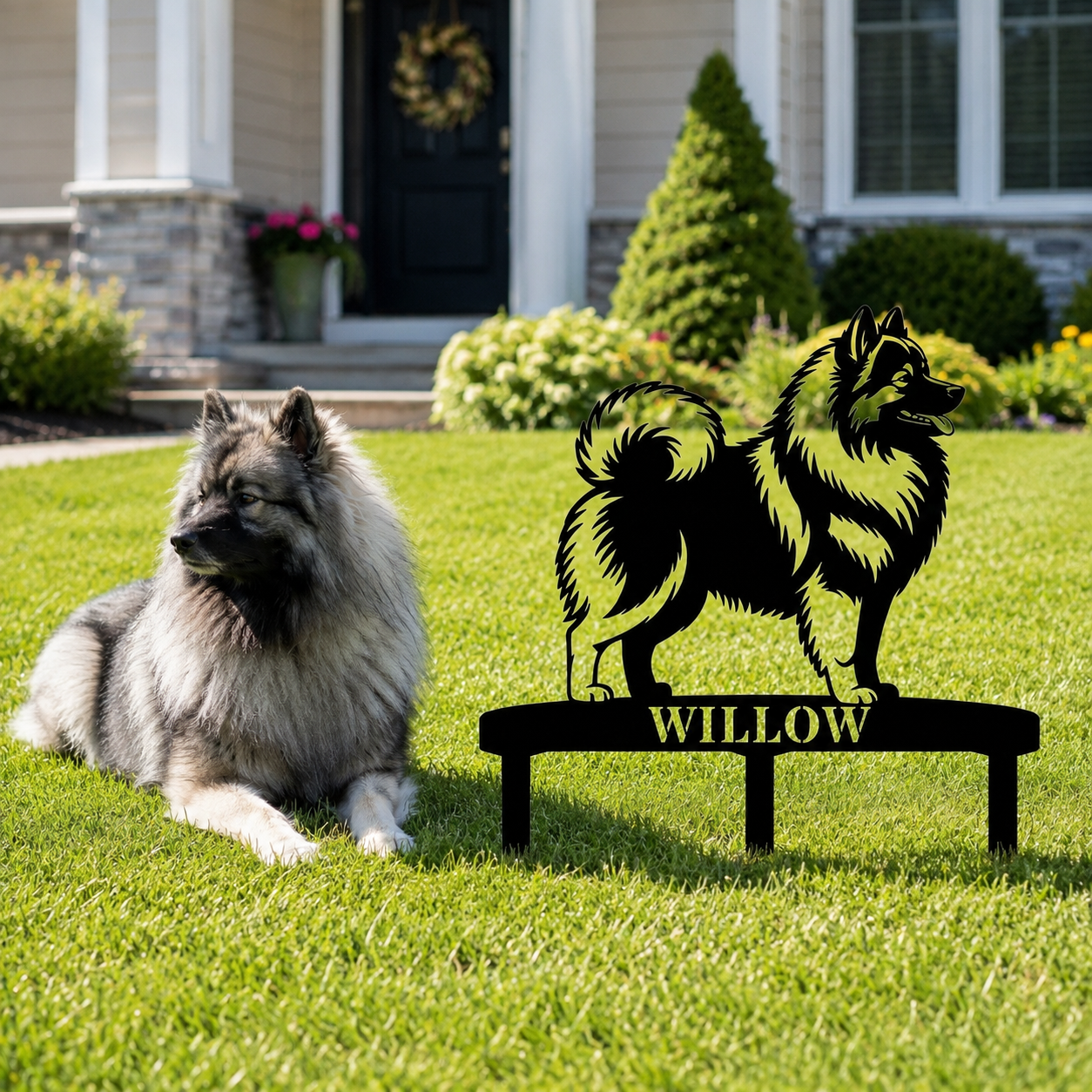 Personalized Wolfspitz Garden Metal Sign With Stakes. Custom Dog Keeshond Name Decor Name Gift