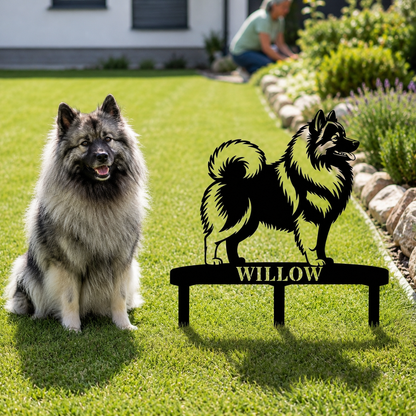 Personalized Wolfspitz Garden Metal Sign With Stakes. Custom Dog Keeshond Name Decor Name Gift
