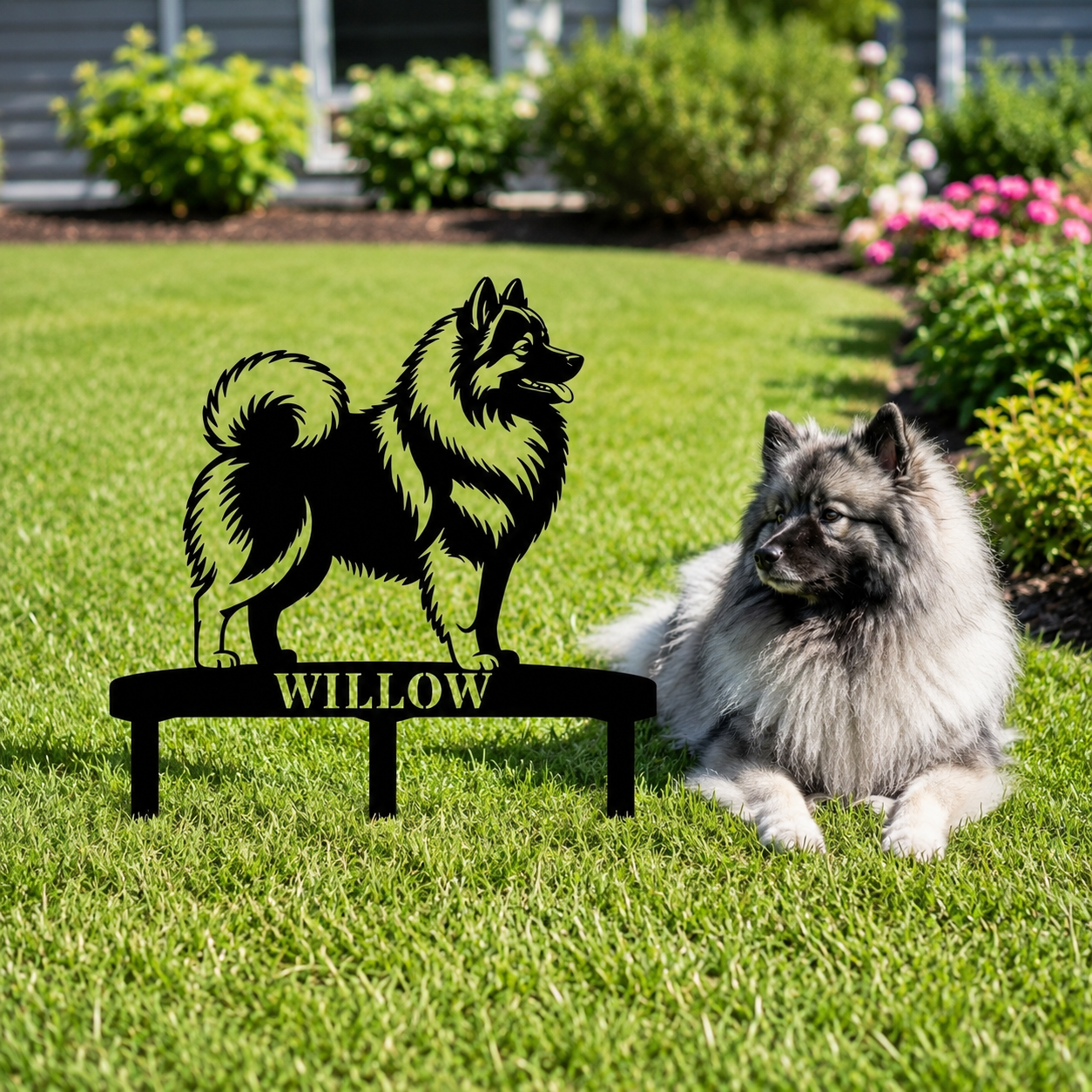 Personalized Wolfspitz Garden Metal Sign With Stakes. Custom Dog Keeshond Name Decor Name Gift