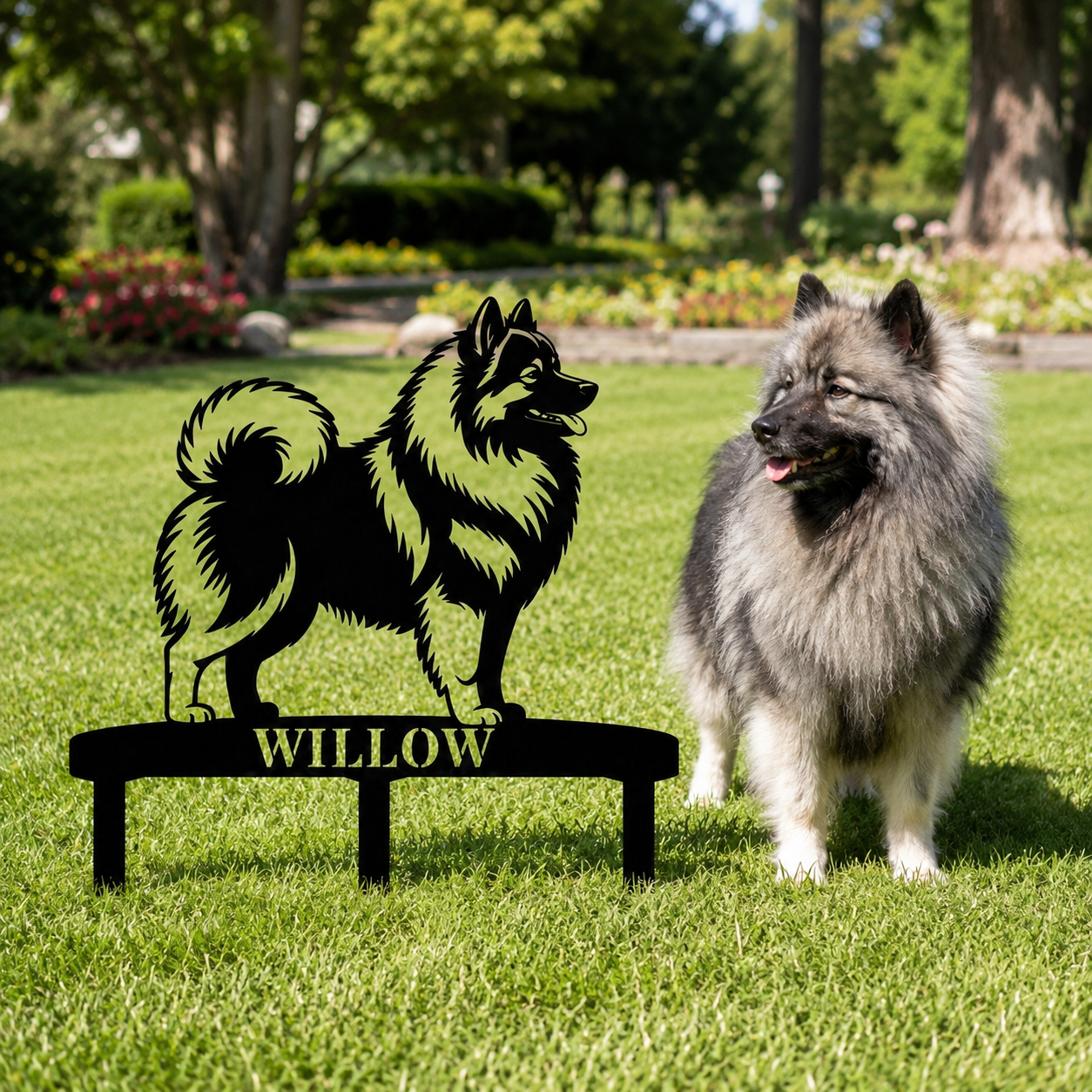 Personalized Wolfspitz Garden Metal Sign With Stakes. Custom Dog Keeshond Name Decor Name Gift