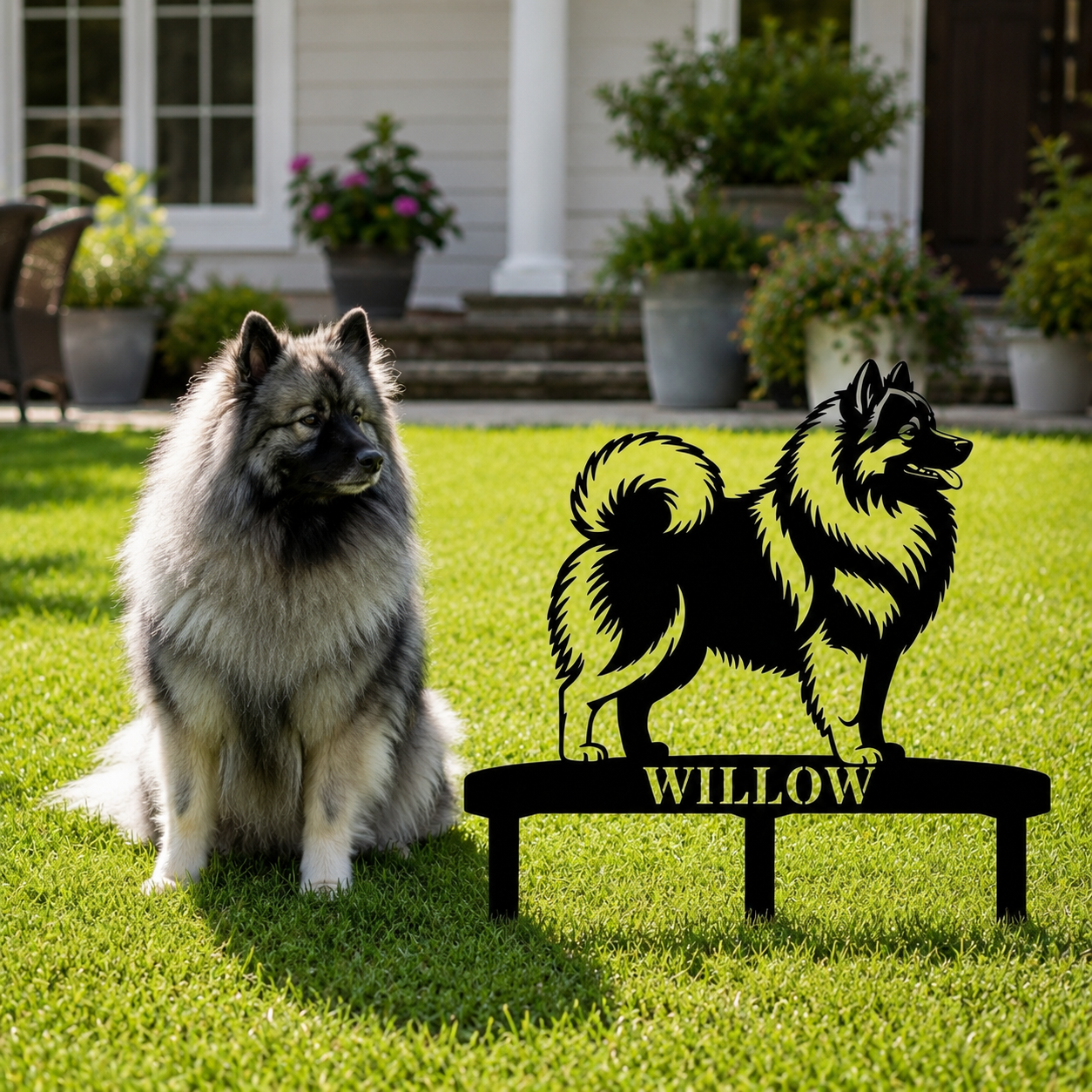 Personalized Wolfspitz Garden Metal Sign With Stakes. Custom Dog Keeshond Name Decor Name Gift
