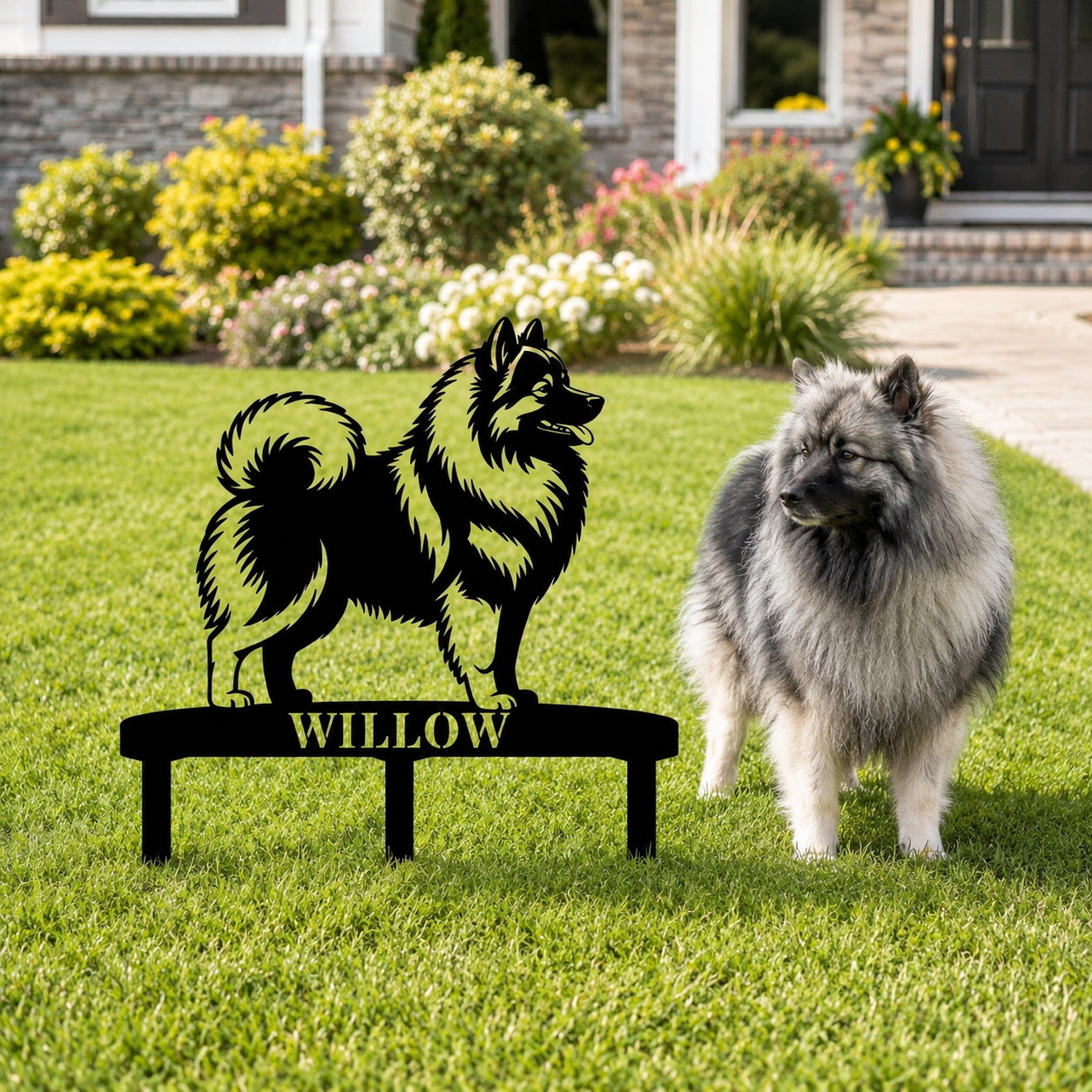 Personalized Wolfspitz Garden Metal Sign With Stakes. Custom Dog Keeshond Name Decor Name Gift