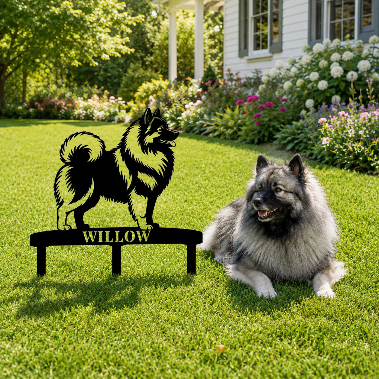 Personalized Wolfspitz Garden Metal Sign With Stakes. Custom Dog Keeshond Name Decor Name Gift