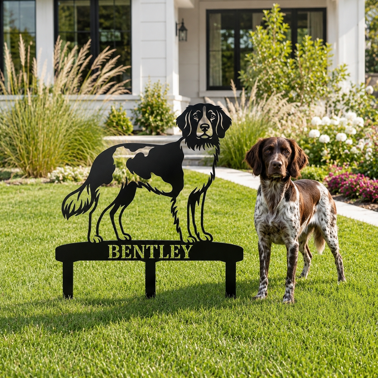 Personalized Small Munsterlander Garden Metal Sign With Stakes. Custom Dog Lover Name Gift