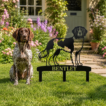 Personalized Small Munsterlander Garden Metal Sign With Stakes. Custom Dog Lover Name Gift