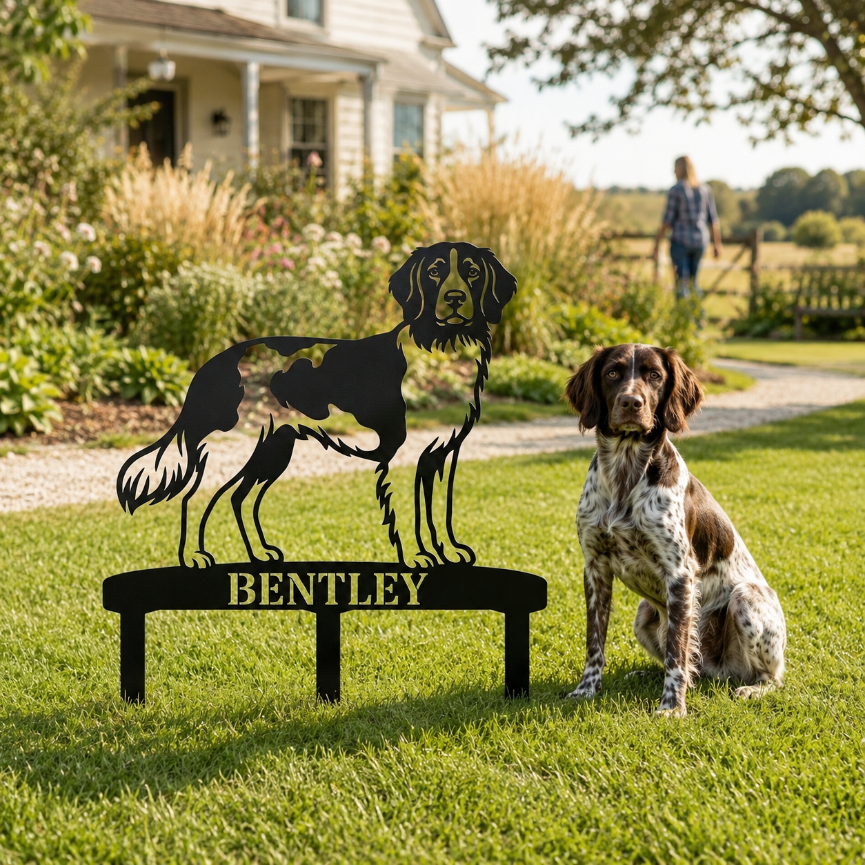 Personalized Small Munsterlander Garden Metal Sign With Stakes. Custom Dog Lover Name Gift
