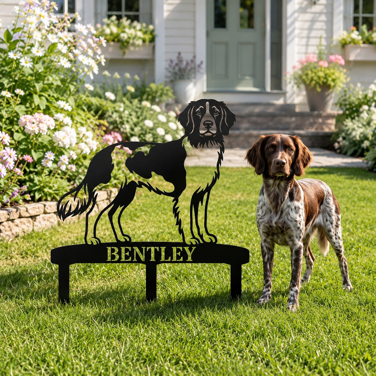 Personalized Small Munsterlander Garden Metal Sign With Stakes. Custom Dog Lover Name Gift