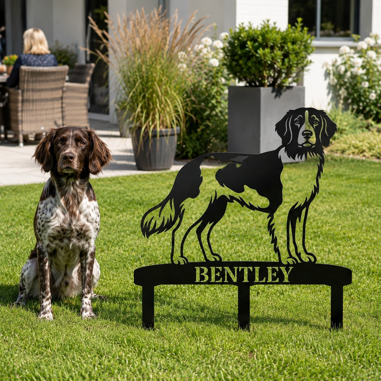 Personalized Small Munsterlander Garden Metal Sign With Stakes. Custom Dog Lover Name Gift