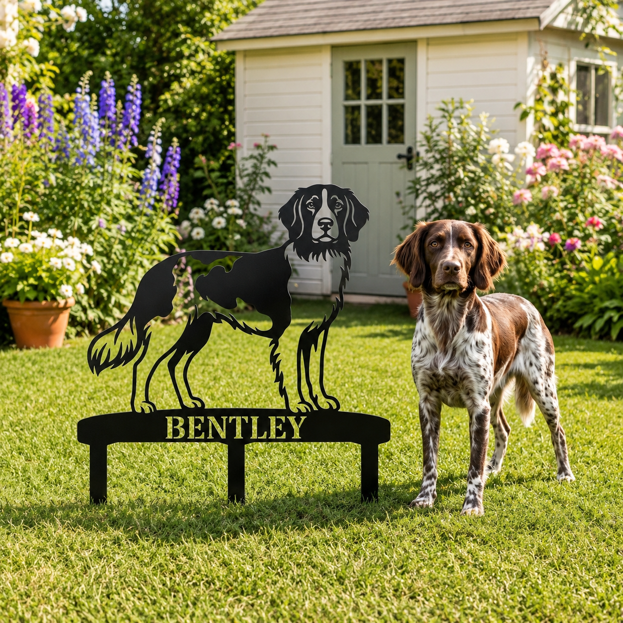 Personalized Small Munsterlander Garden Metal Sign With Stakes. Custom Dog Lover Name Gift