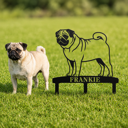 Personalized Pug Garden Metal Sign With Stakes. Custom Dog Name Remembrance Gift