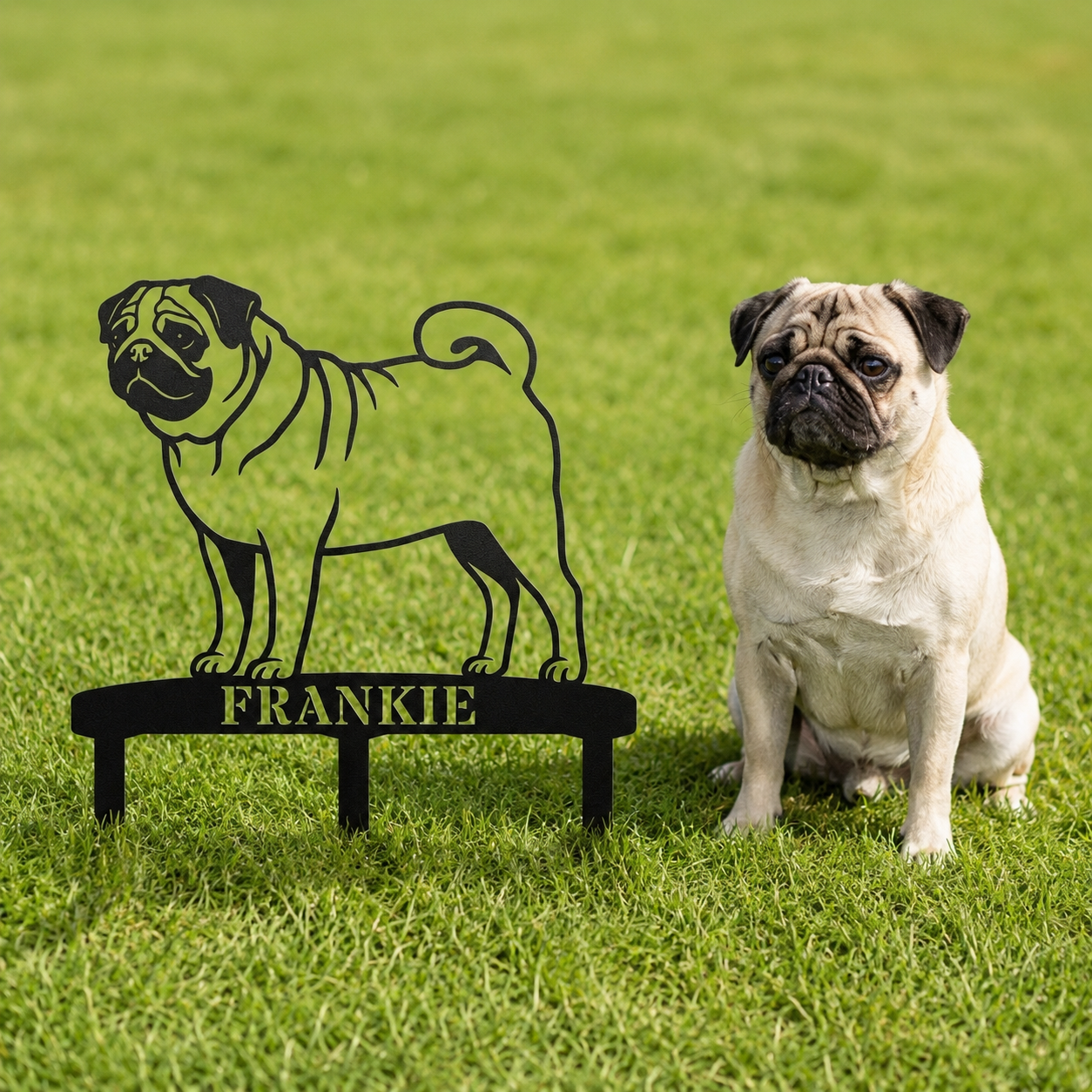 Personalized Pug Garden Metal Sign With Stakes. Custom Dog Name Remembrance Gift