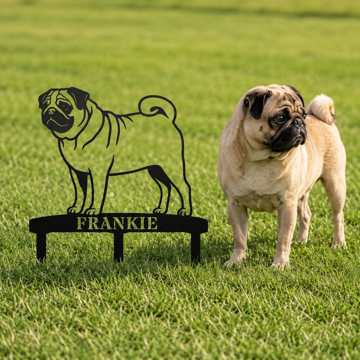 Personalized Pug Garden Metal Sign With Stakes. Custom Dog Name Remembrance Gift