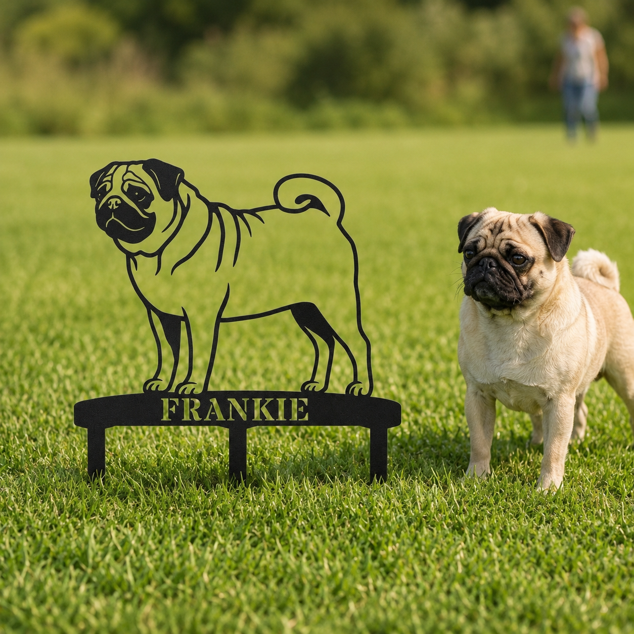 Personalized Pug Garden Metal Sign With Stakes. Custom Dog Name Remembrance Gift