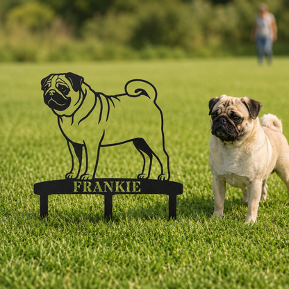 Personalized Pug Garden Metal Sign With Stakes. Custom Dog Name Remembrance Gift