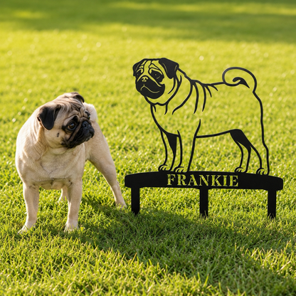 Personalized Pug Garden Metal Sign With Stakes. Custom Dog Name Remembrance Gift