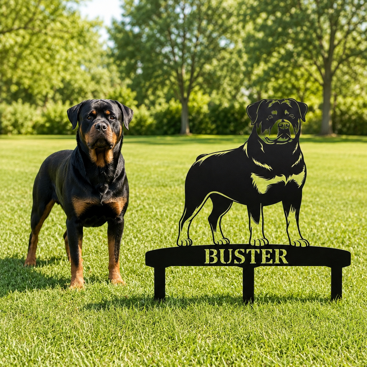 Personalized Rottweiler Garden Metal Sign With Stakes. Custom Dog Name Remembrance Gift