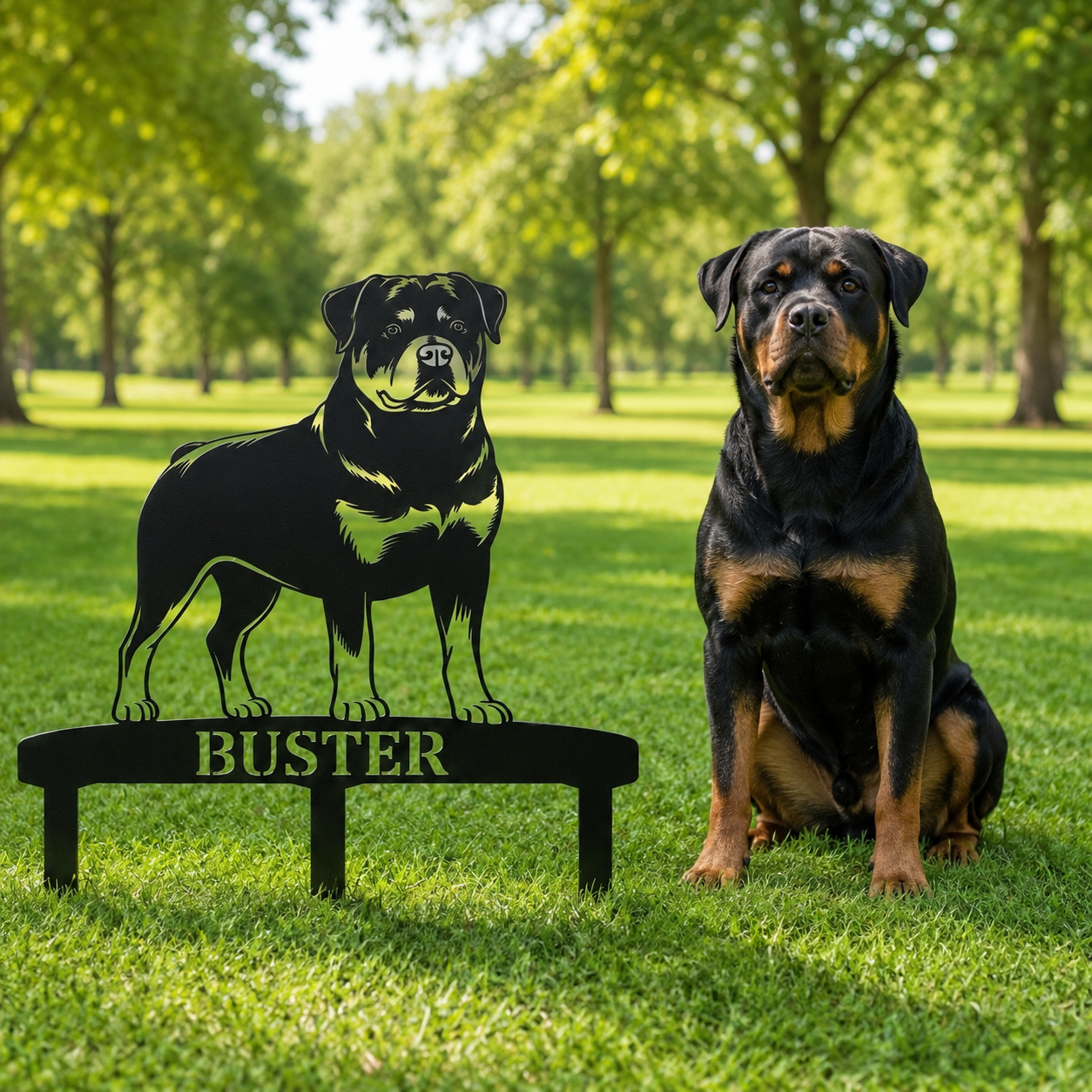 Personalized Rottweiler Garden Metal Sign With Stakes. Custom Dog Name Remembrance Gift