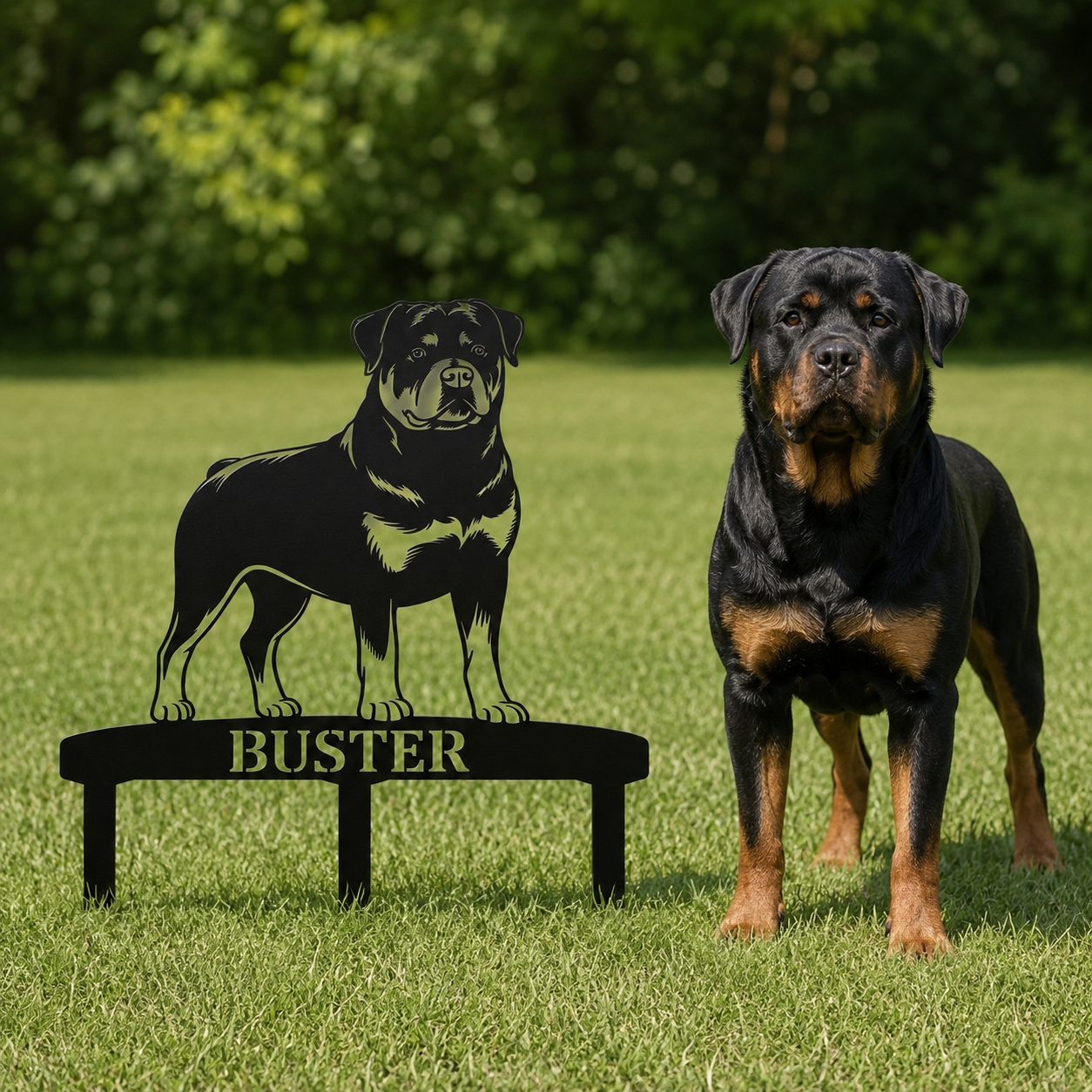 Personalized Rottweiler Garden Metal Sign With Stakes. Custom Dog Name Remembrance Gift