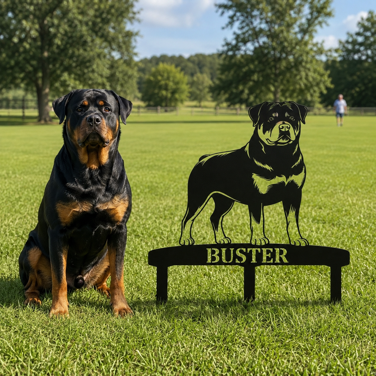 Personalized Rottweiler Garden Metal Sign With Stakes. Custom Dog Name Remembrance Gift