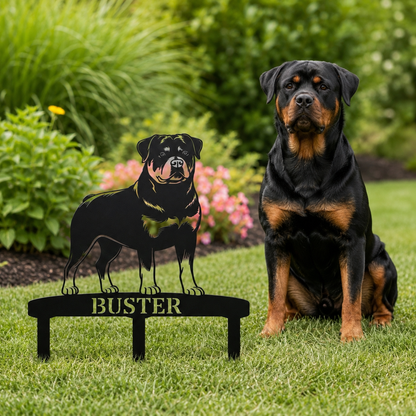Personalized Rottweiler Garden Metal Sign With Stakes. Custom Dog Name Remembrance Gift