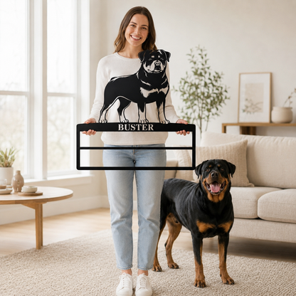 Personalized Rottweiler Rosette Metal Sign. Custom Champion Name Ribbon Display