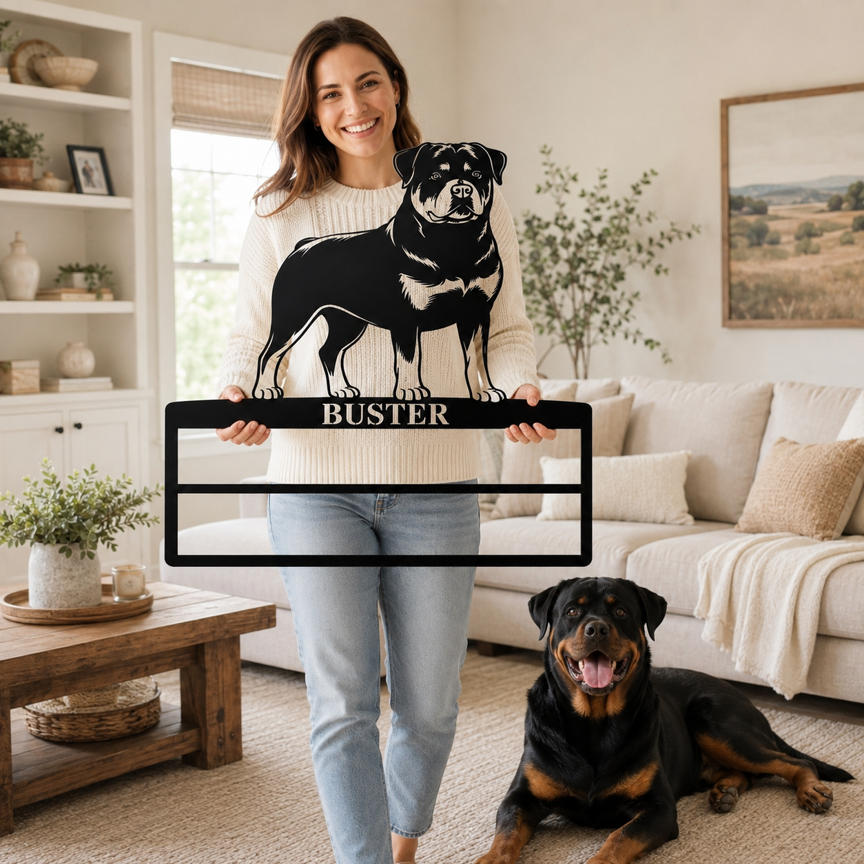 Personalized Rottweiler Rosette Metal Sign. Custom Champion Name Ribbon Display
