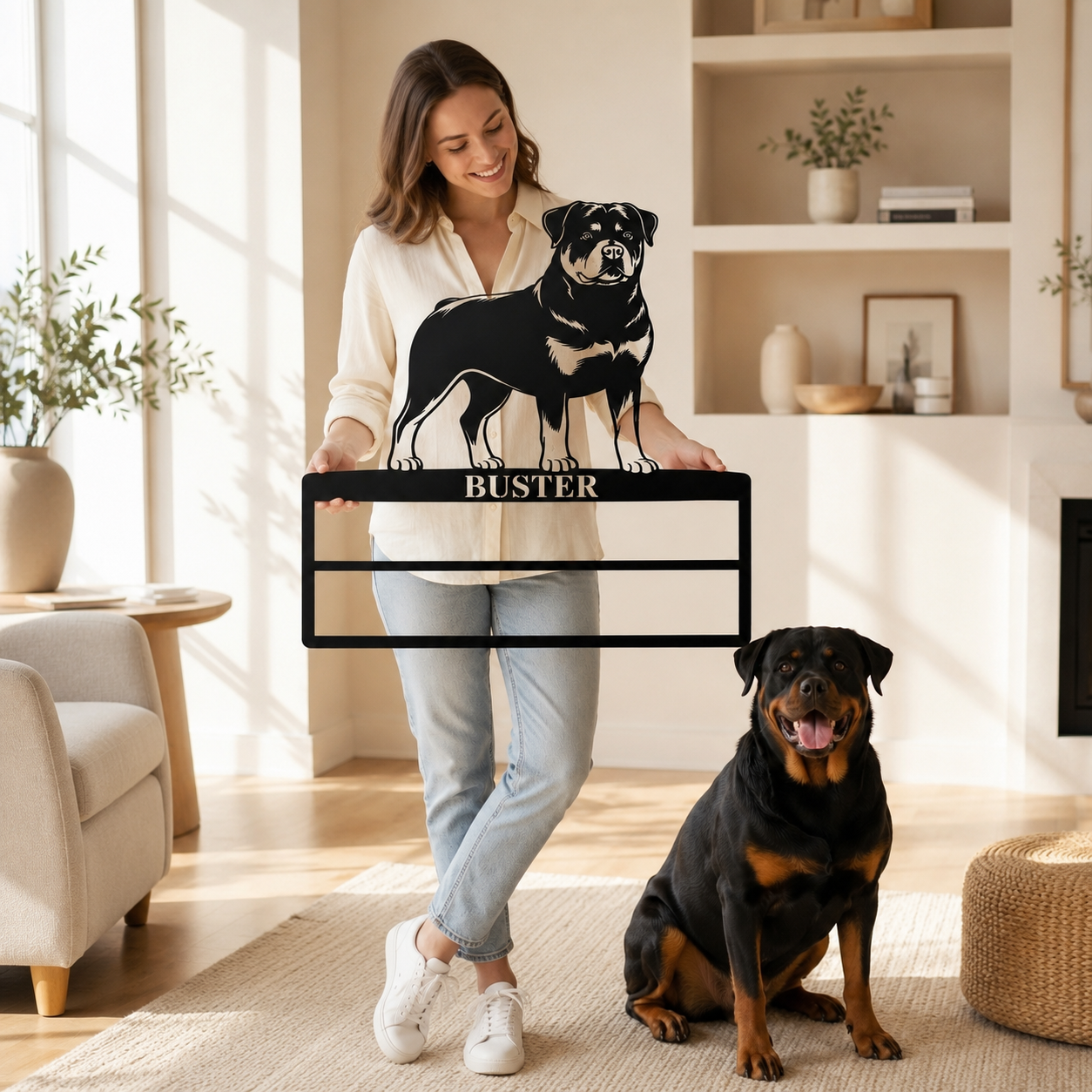 Personalized Rottweiler Rosette Metal Sign. Custom Champion Name Ribbon Display