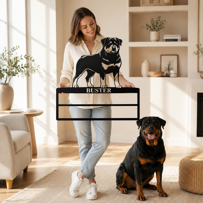 Personalized Rottweiler Rosette Metal Sign. Custom Champion Name Ribbon Display