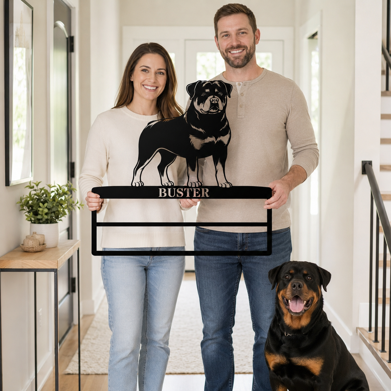 Personalized Rottweiler Rosette Metal Sign. Custom Champion Name Ribbon Display