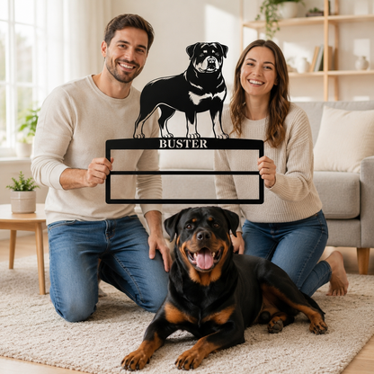 Personalized Rottweiler Rosette Metal Sign. Custom Champion Name Ribbon Display