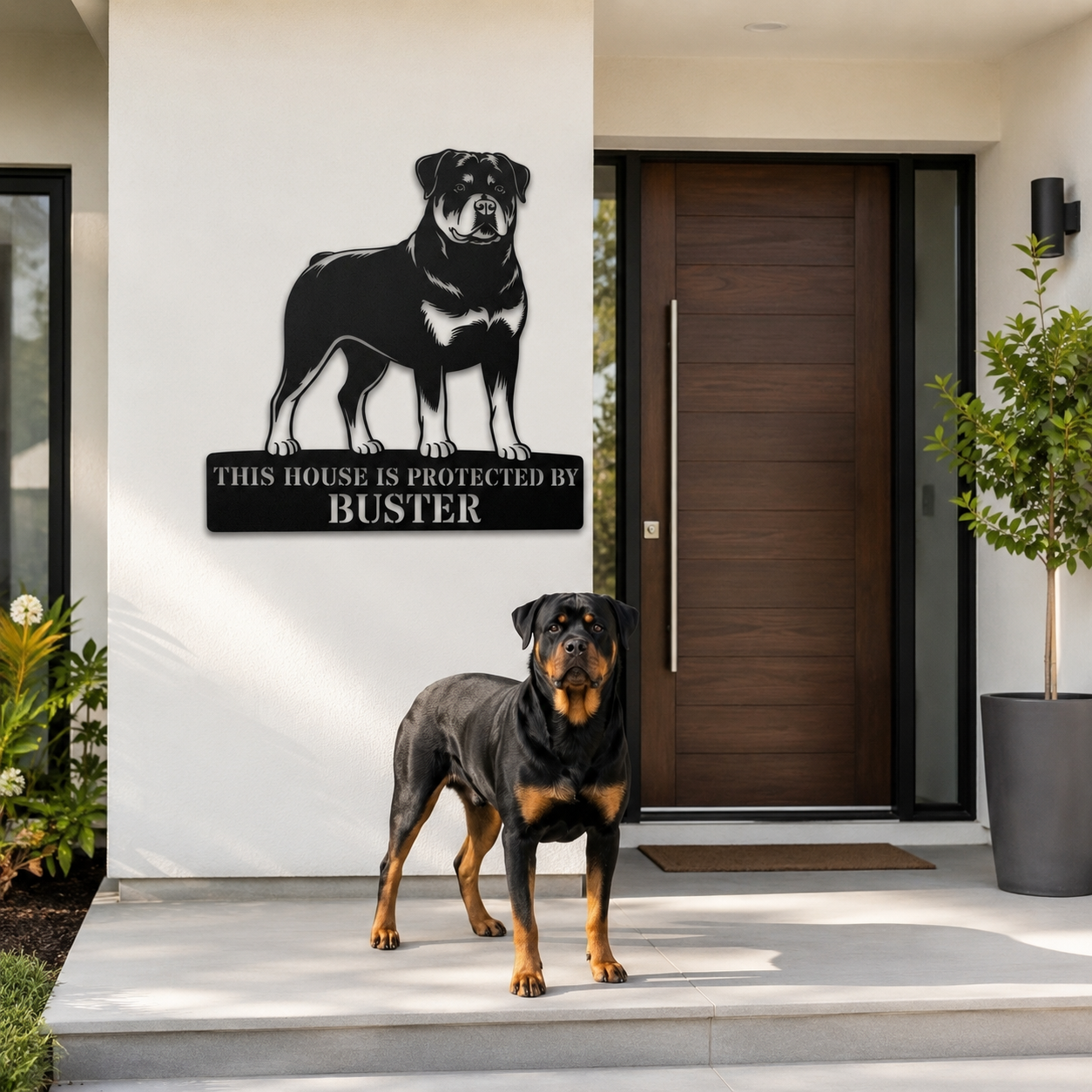 Personalized Rottweiler Guard Name Metal Sign. Custom Dog Protect Decor