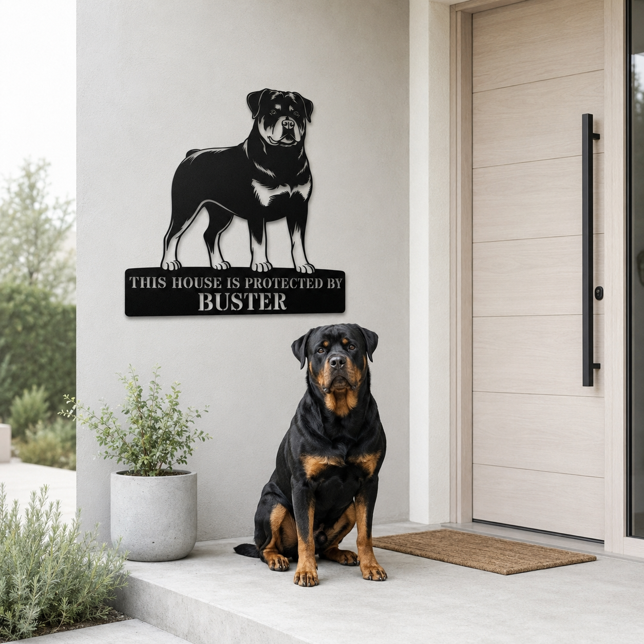 Personalized Rottweiler Guard Name Metal Sign. Custom Dog Protect Decor
