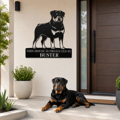 Personalized Rottweiler Guard Name Metal Sign. Custom Dog Protect Decor