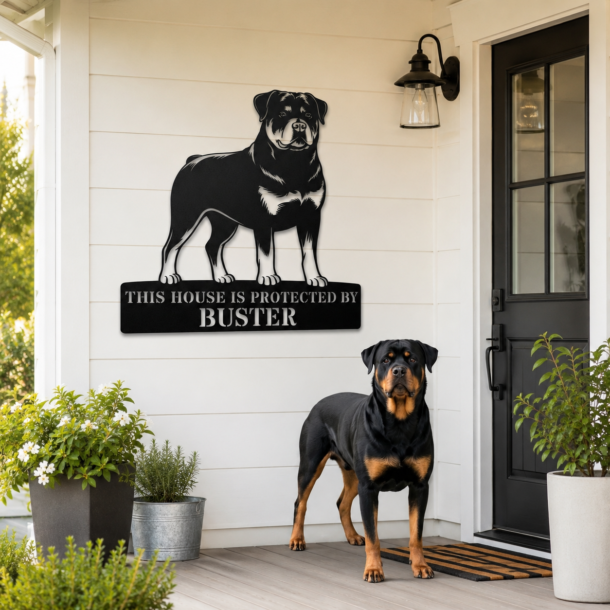 Personalized Rottweiler Guard Name Metal Sign. Custom Dog Protect Decor