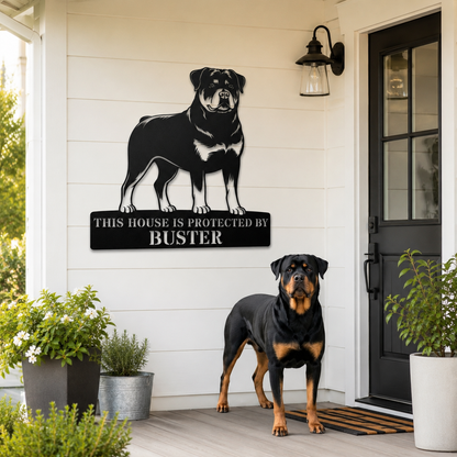 Personalized Rottweiler Guard Name Metal Sign. Custom Dog Protect Decor