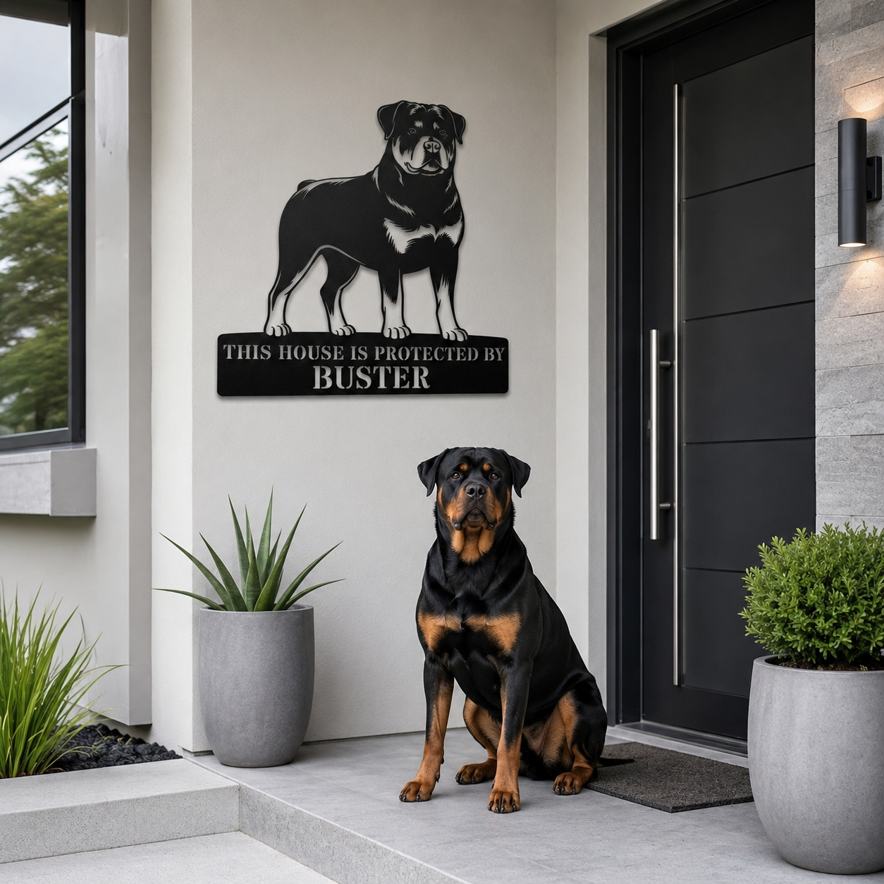 Personalized Rottweiler Guard Name Metal Sign. Custom Dog Protect Decor