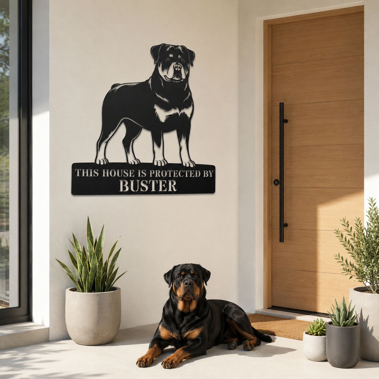 Personalized Rottweiler Guard Name Metal Sign. Custom Dog Protect Decor