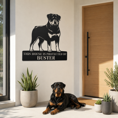 Personalized Rottweiler Guard Name Metal Sign. Custom Dog Protect Decor