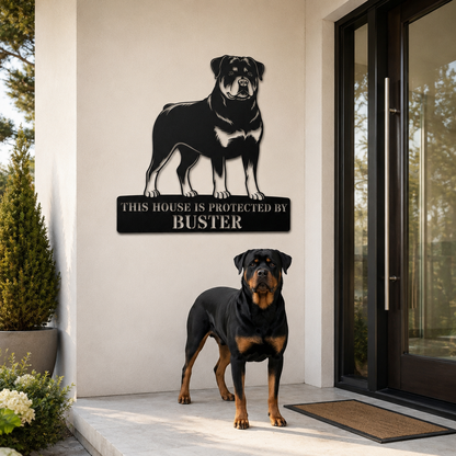 Personalized Rottweiler Guard Name Metal Sign. Custom Dog Protect Decor
