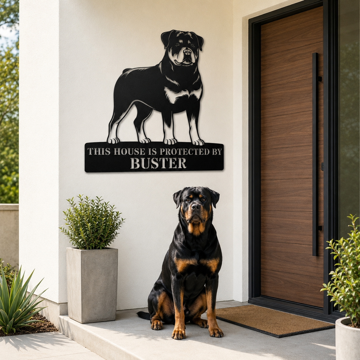 Personalized Rottweiler Guard Name Metal Sign. Custom Dog Protect Decor
