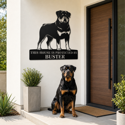 Personalized Rottweiler Guard Name Metal Sign. Custom Dog Protect Decor