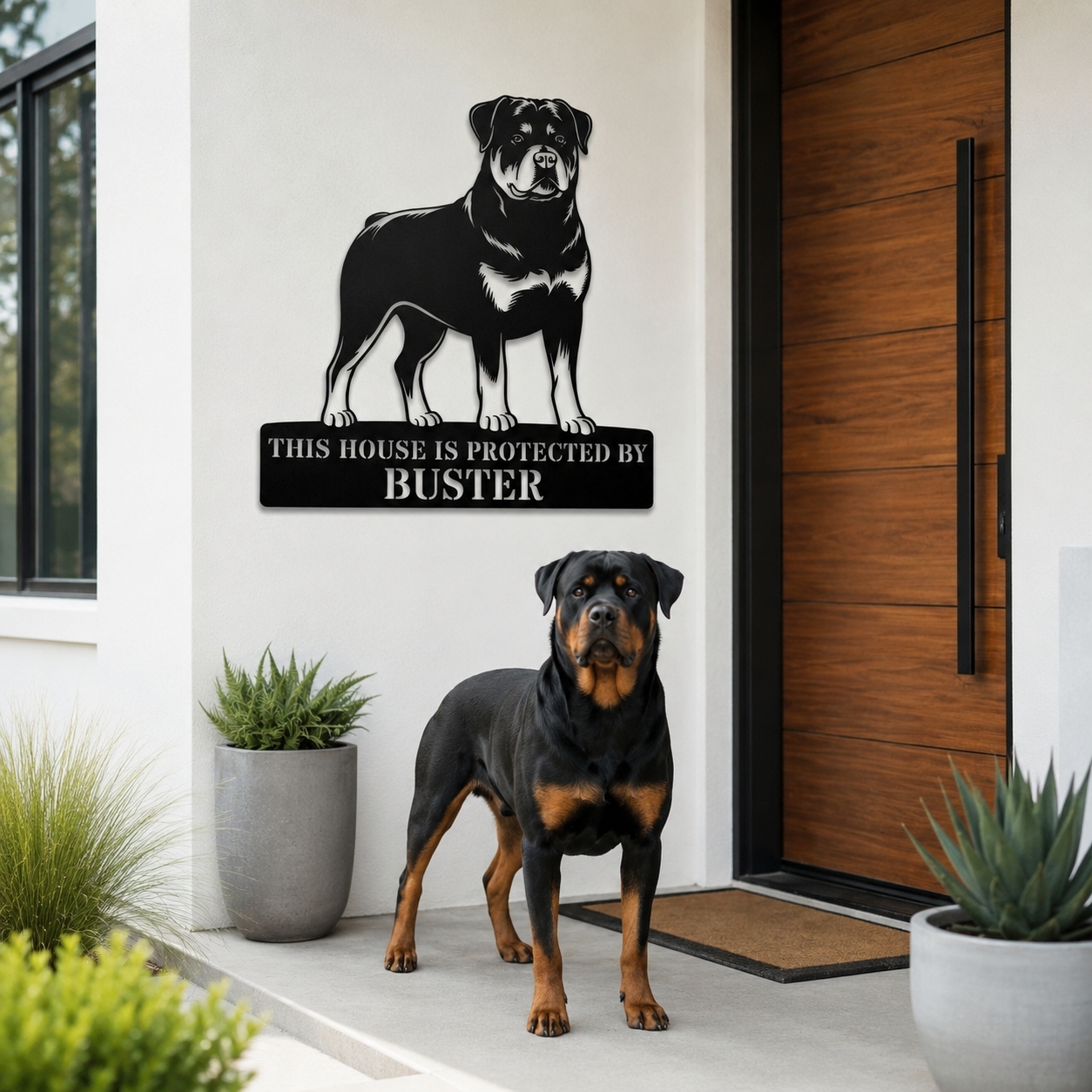 Personalized Rottweiler Guard Name Metal Sign. Custom Dog Protect Decor