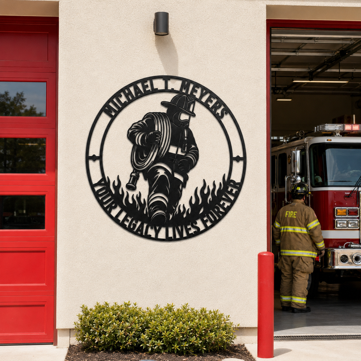 Personalized Firefighter Award Name Metal Sign Gift. Custom Volunteer Wall Decor