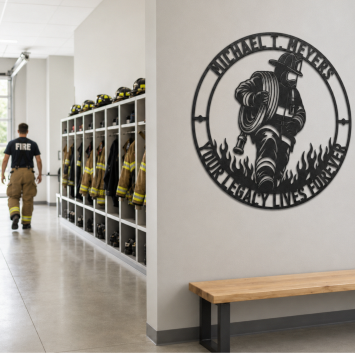 Personalized Firefighter Award Name Metal Sign Gift. Custom Volunteer Wall Decor