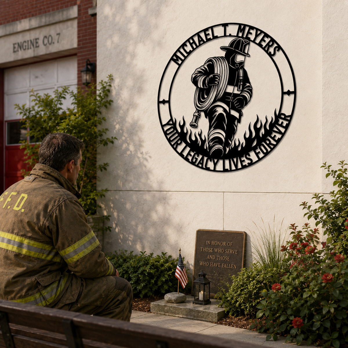 Personalized Firefighter Award Name Metal Sign Gift. Custom Volunteer Wall Decor
