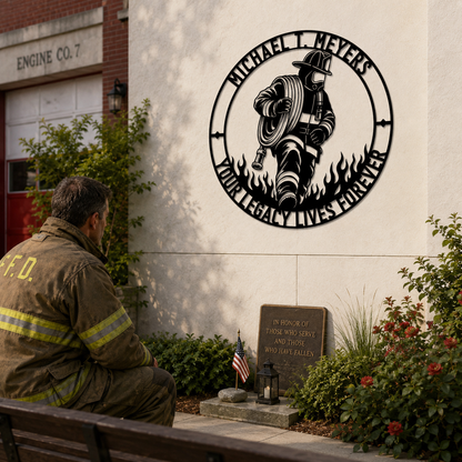 Personalized Firefighter Award Name Metal Sign Gift. Custom Volunteer Wall Decor