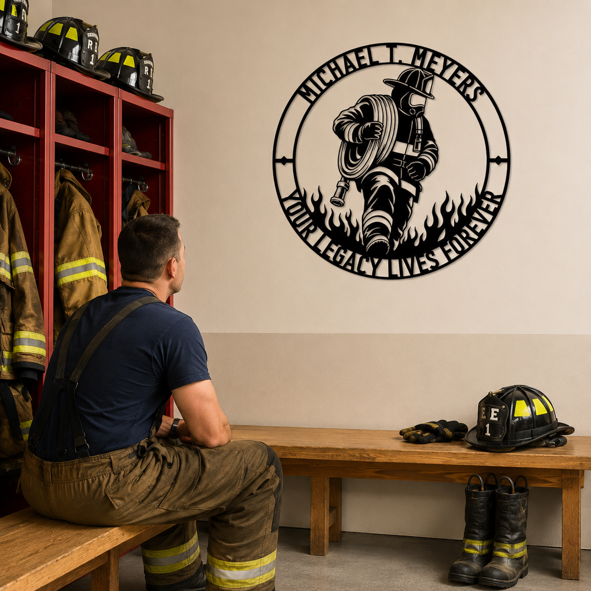 Personalized Firefighter Award Name Metal Sign Gift. Custom Volunteer Wall Decor
