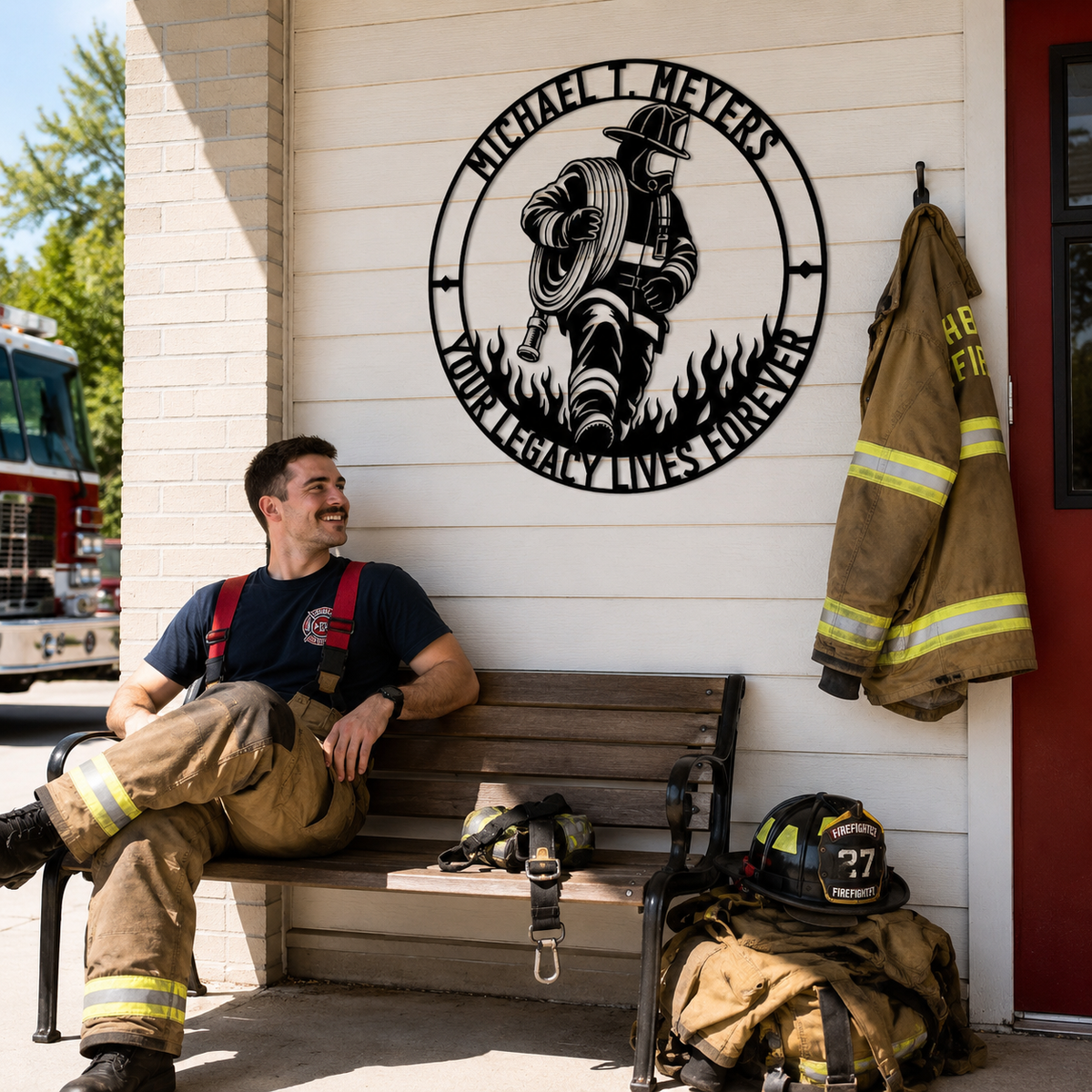 Personalized Firefighter Award Name Metal Sign Gift. Custom Volunteer Wall Decor